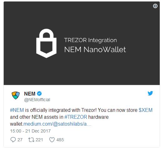 Кошельки Trezor теперь поддерживают криптовалюту NEM