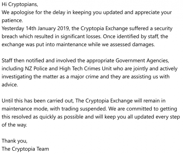 Криптобиржа Cryptopia сообщила о хакерской атаке