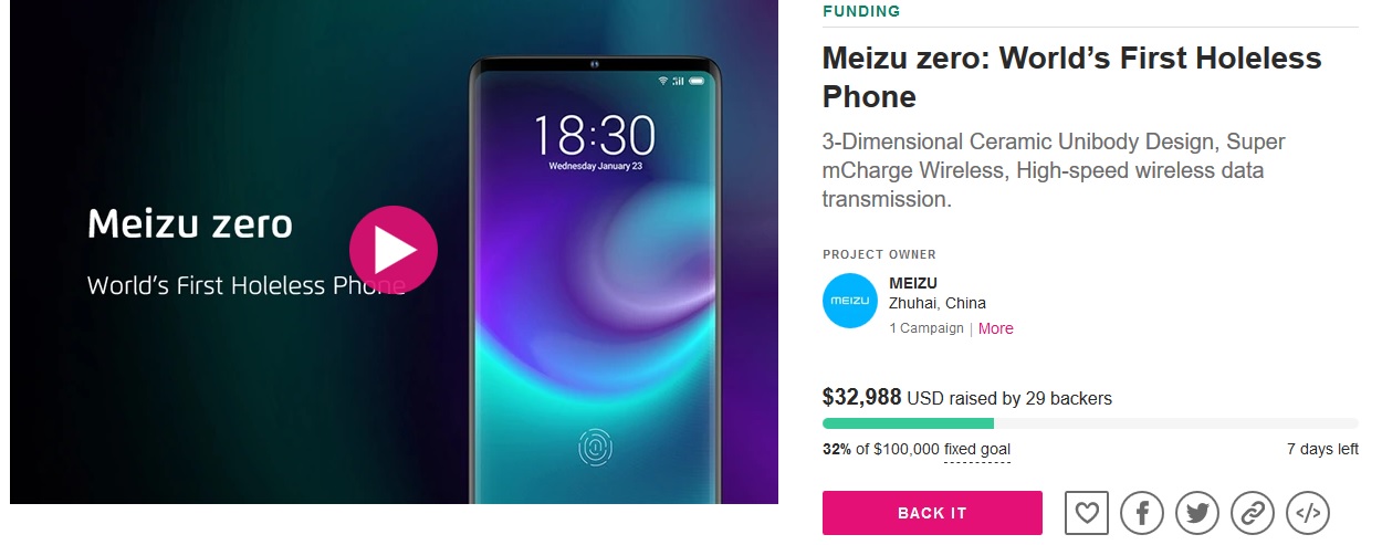 Meizu Zero провалился на Indiegogo: всего 29 заказов за три недели