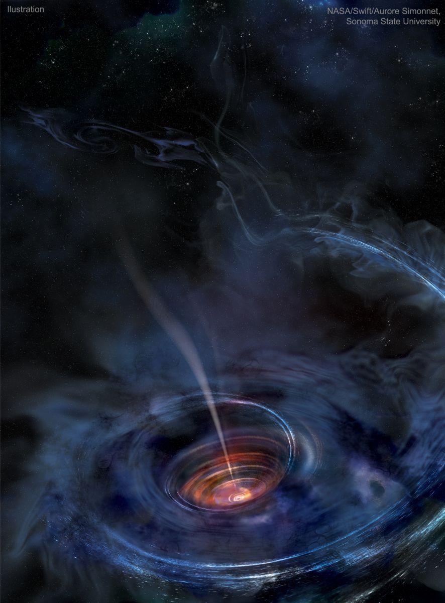 Аккрецирующая черная дыра в представлении художника / © Robert Nemiroff/Jerry Bonnell/Swift/NASA