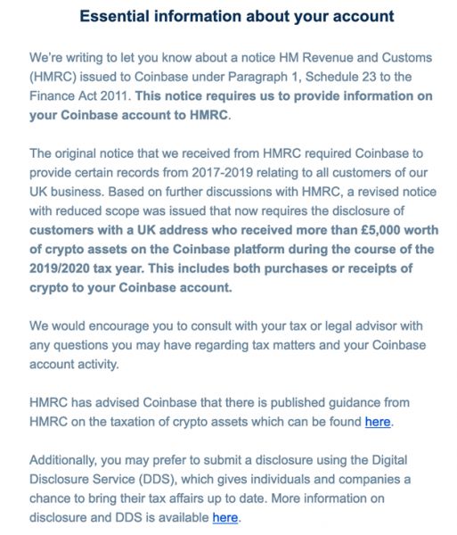 Coinbase передаст данные некоторых клиентов Налоговой службе Великобритании