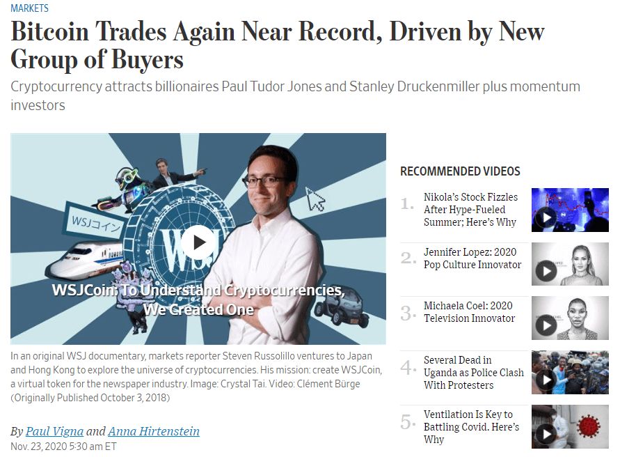 WSJ Wall Street Journal Биткоин Уолл-стрит
